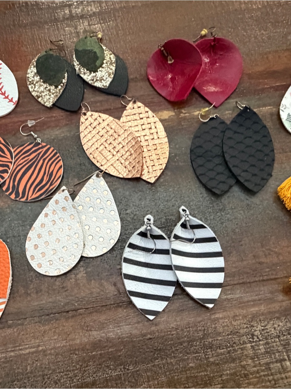 Striped Black & White Leather Drop Earrings - Women's Accessories